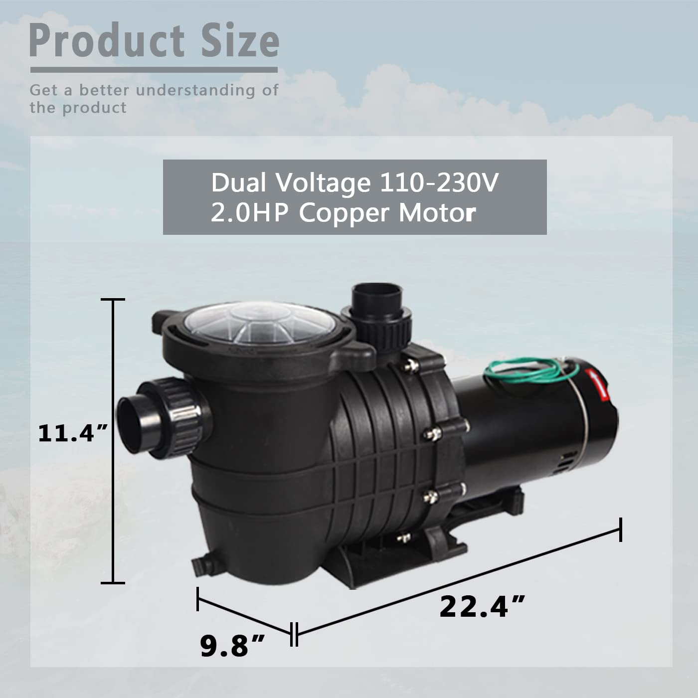 TRUPOW 2.0HP 114GPM Swimming Pool Pump 110V/220V Dual Voltage Garden InGround and Above Ground Pool Water Pump with Strainer Filter Basket 110-240v Dual Volt