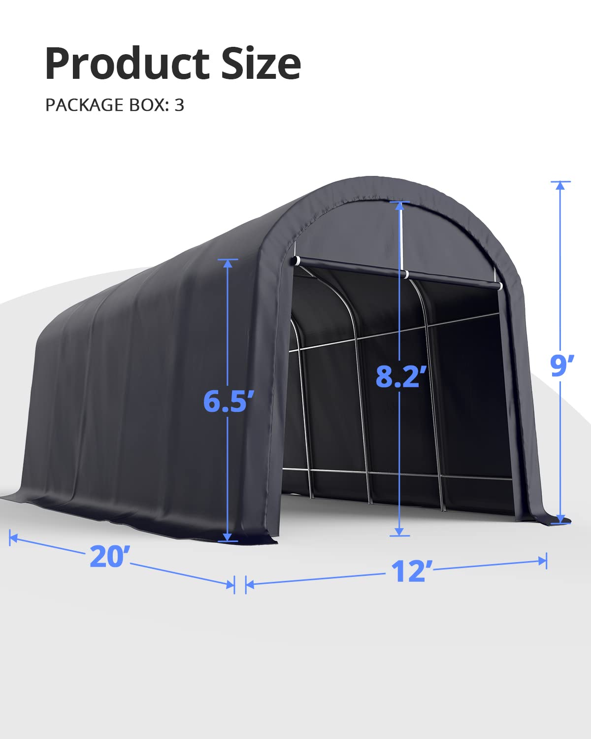 KING BIRD 12' x 20' Heavy Duty Round Style Carport for SUV, Full-Size Truck and Boat, Anti-Snow Car Canopy Outdoor Boat Shelter with Reinforced Ground Bars 12'X20' Dark Gray