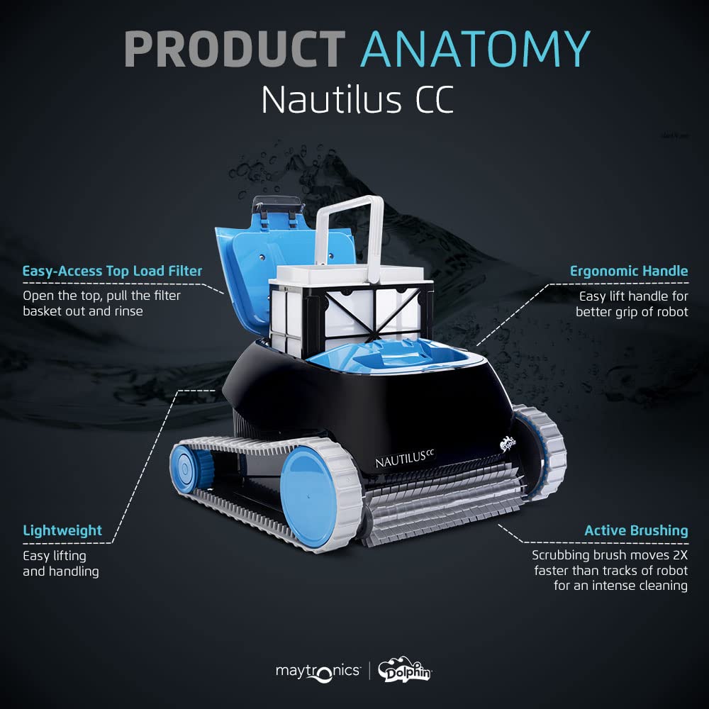 Dolphin Nautilus CC Robotic Pool Vacuum Cleaner — Wall Climbing Capability — Powerful Active Scrubbing Brush — Ideal for Above/In-Ground Pools up to 33 FT in Length