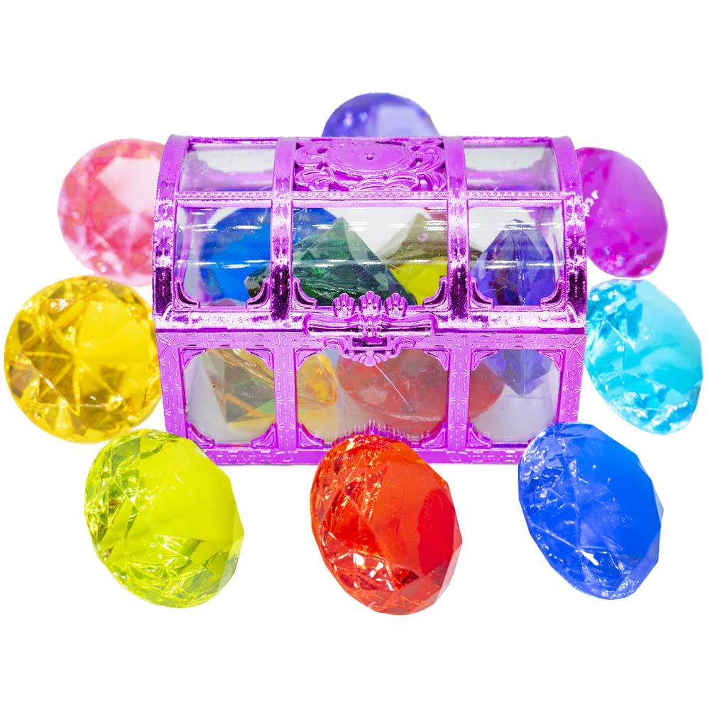 Hercugifts Diving Gem Pool Toy Colorful 6 Big Diamond Set with Treasure Pirate Box Summer Swimming Gem Diving Teaching Toy Sinking Gem Pool Toy (Purple) Purple