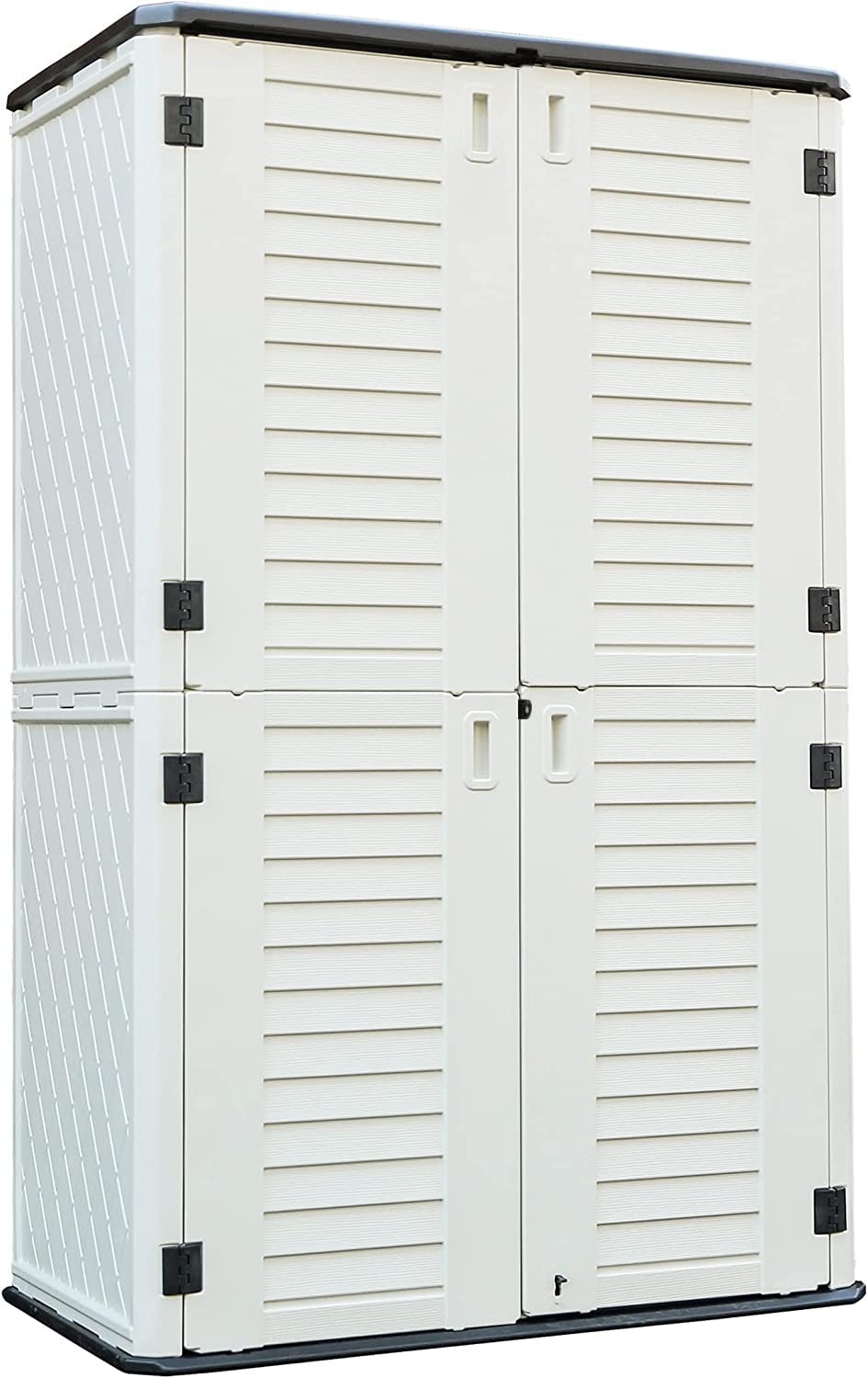 Kinying Armoire de rangement extérieure, hangar de rangement vertical parfait pour ranger les meubles de patio, les accessoires d'outils de jardin, les vélos, les chaises de plage et la tondeuse à gazon, 4 x 2,5 pieds blanc cassé-02B