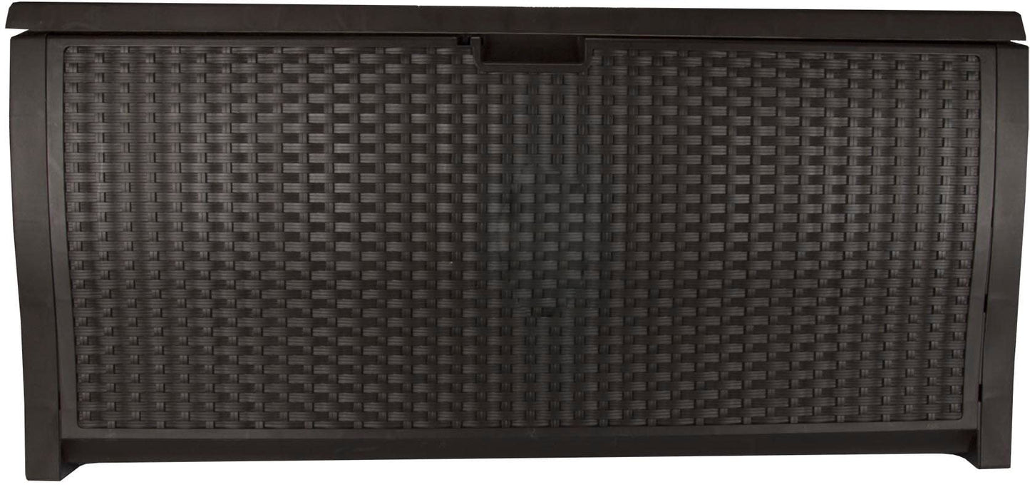 Suncast 99 Gallon Deck Garden Garage Home Wicker Resin Pool Box, Mocha (3 Pack) Deck Box (3 Pack)