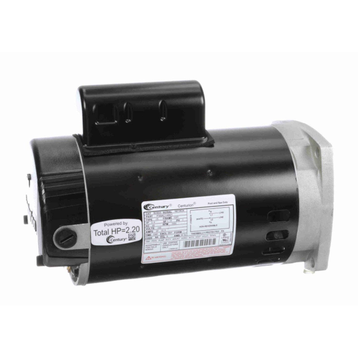 Regal Beloit B2855 Century 2 Horsepower 230V 3450 RPM Stainless Steel Continuous Single Phase Pool Pump Motor with Square Flange for Inground and Above Ground Pools 2.0