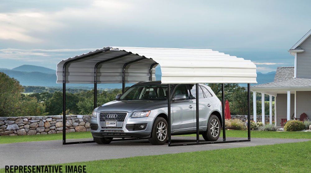 Arrow Shed CPH102907 29-Gauge Carport with Galvanized Steel Roof Panels, 10' x 29' x 7', Eggshell Carport Only 10' x 29' x 7'