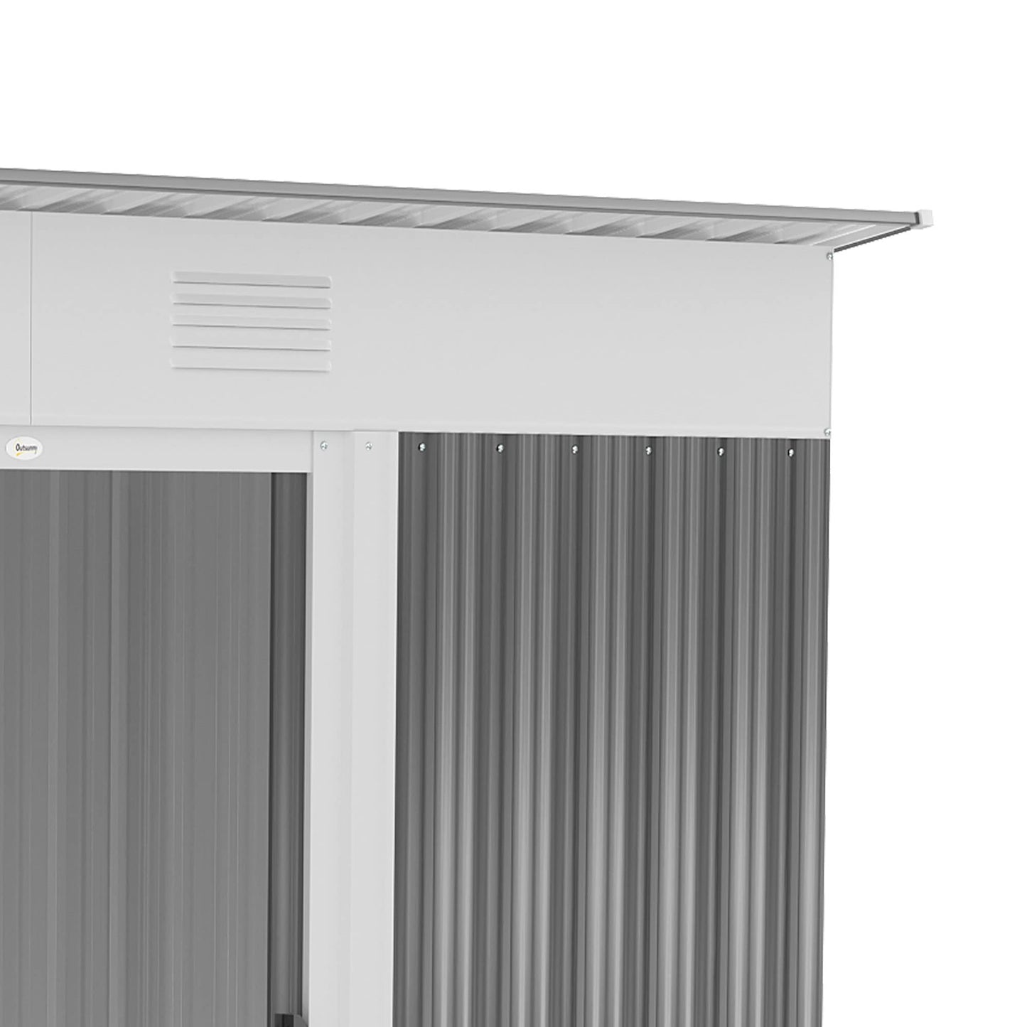 Outsunny Abri de rangement extérieur en métal de 2,4 x 1,2 m, organiseur de rangement pour outils de jardin avec portes coulissantes, serrure et 2 aérations, pour jardin, terrasse, pelouse, gris 2,4 x 1,2 m