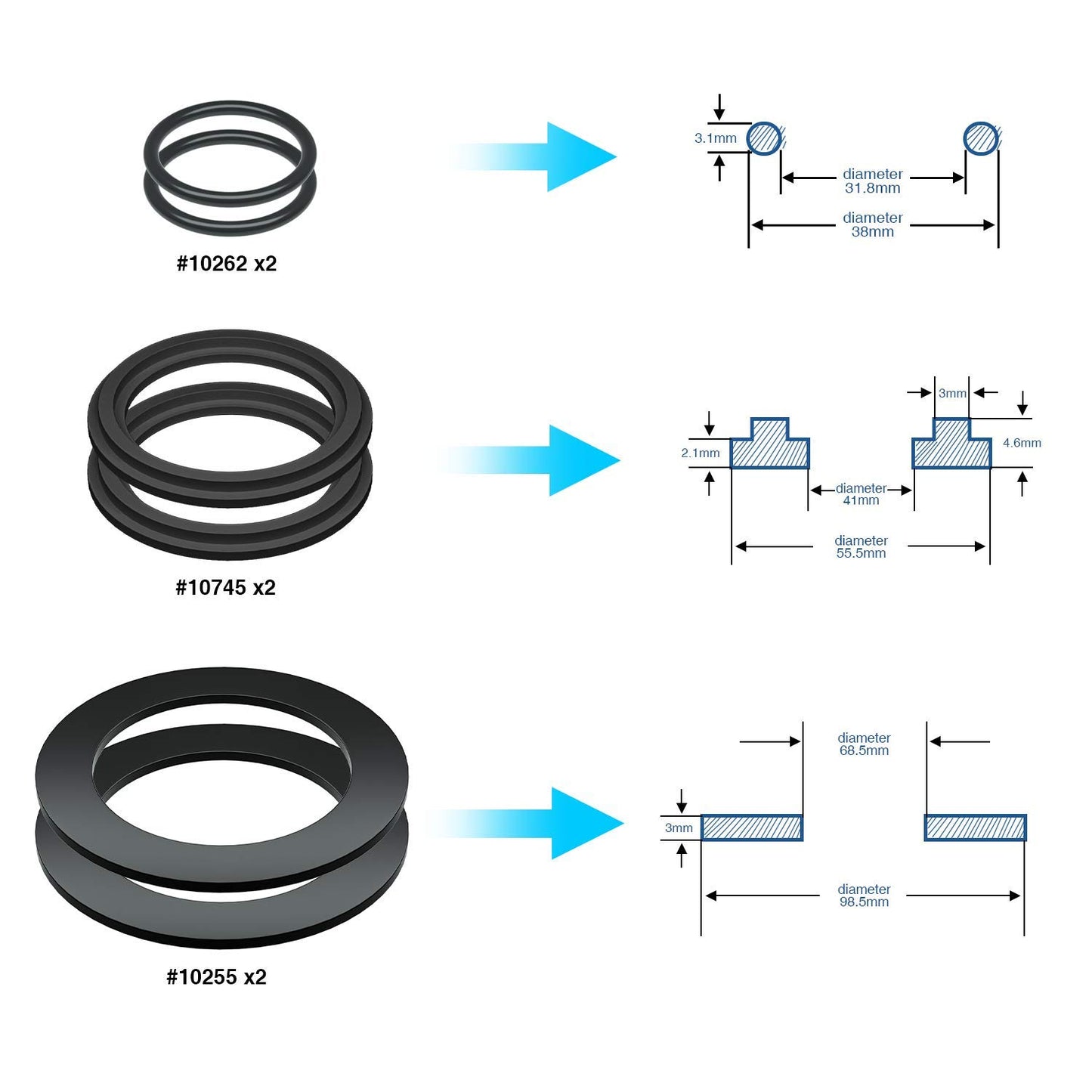 HENMI 25076RP Washer and Ring Kit for 1-1/2in Fittings, O-Ring Rubber Washer for Intex Pool Plunger Valves and Intex Replacement Gasket (6 pcs) - 10745, 10262 and 10255