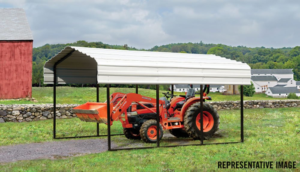 Arrow Shed CPH102907 29-Gauge Carport with Galvanized Steel Roof Panels, 10' x 29' x 7', Eggshell Carport Only 10' x 29' x 7'