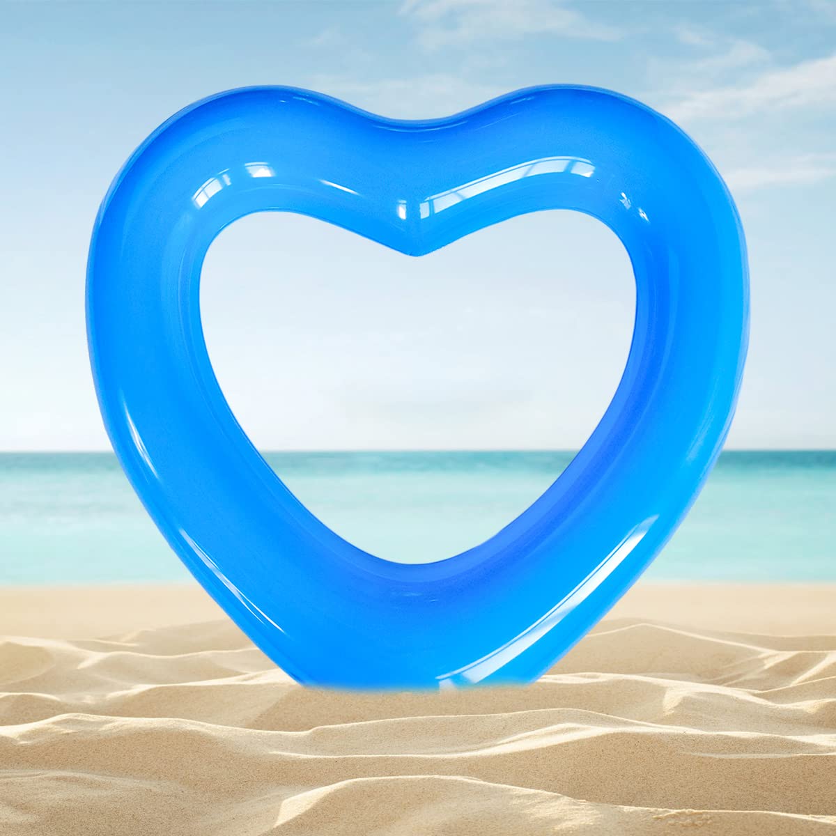 SUNSHINE-MALL Inflatable Swim Rings, Heart Shaped Swimming Pool Float Loungers Tube, Water Fun Beach Party Toys for Kids, Adults Blue,Gold