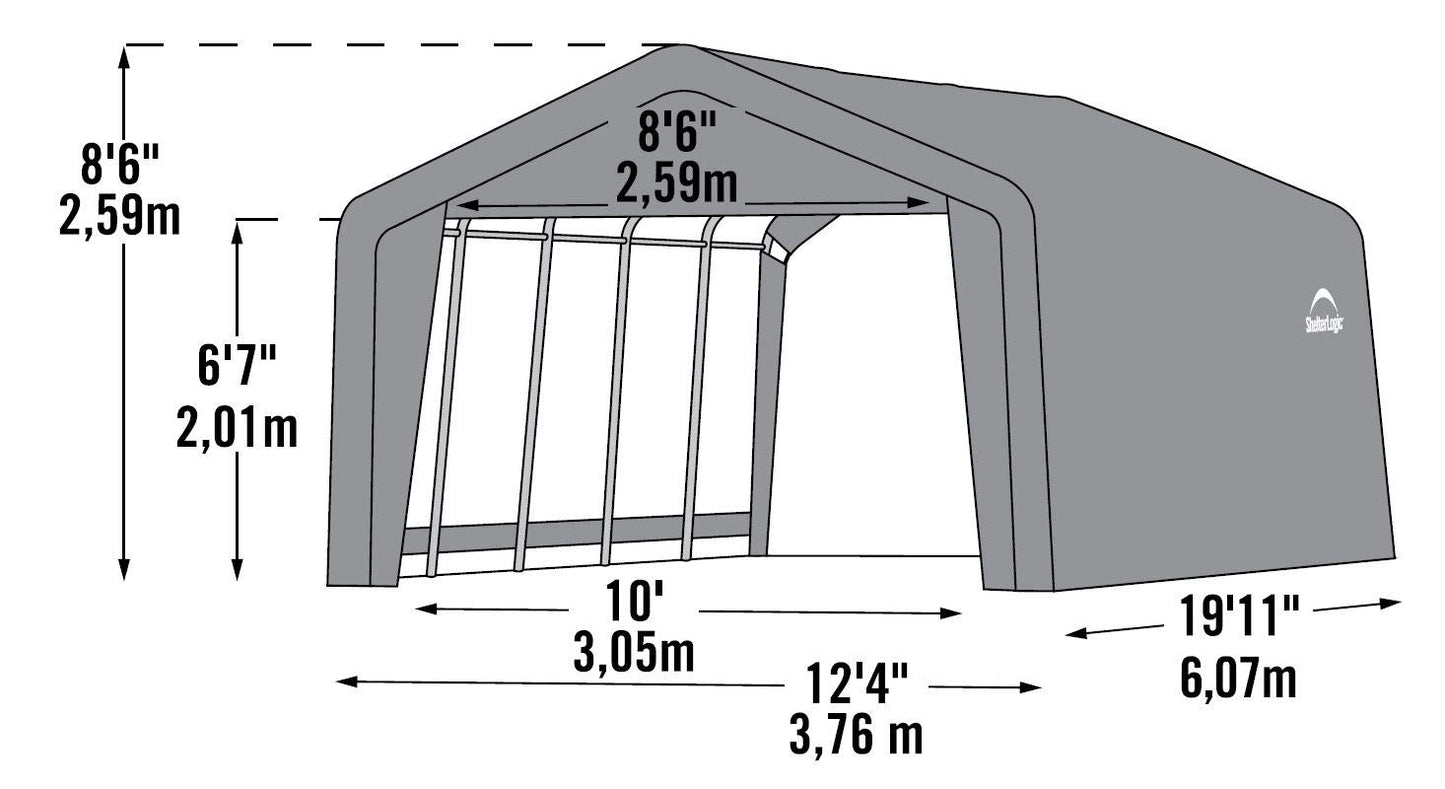 ShelterLogic Peak Style Garage-in-a-Box, Grey, 12 x 20 x 8 ft.