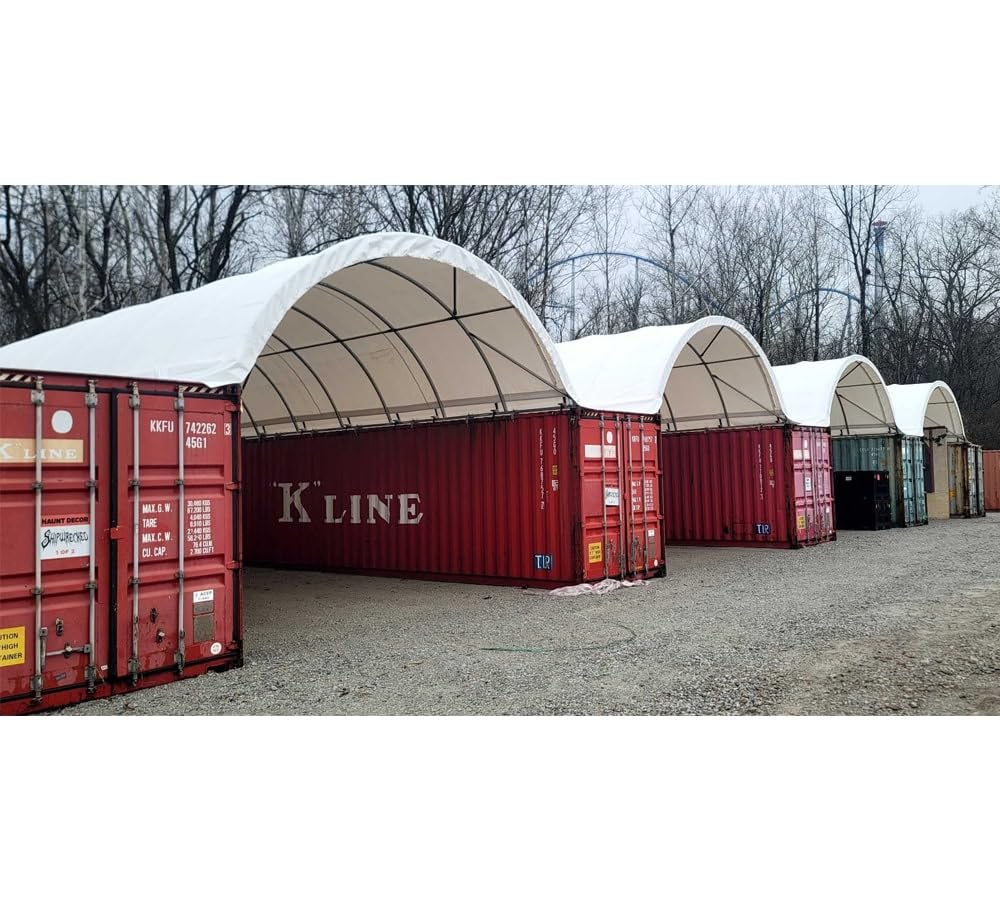 Mytee Products 40'(L) x 20'(W) Shipping Container Canopy Shelter - 21 Oz 610 GSM PVC White Cover Storage Container Roof with No End Walls - Durable & Weather-Resistant 40' (L) x 20' (W)