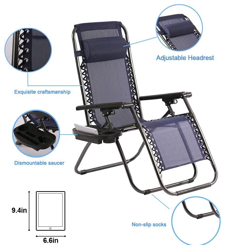 FDW Zero Gravity Chair Patio Lounge Chairs Lounge Patio Chairs 2 Pack Adjustable Reliners for Pool Yard with Cup Holder Blue