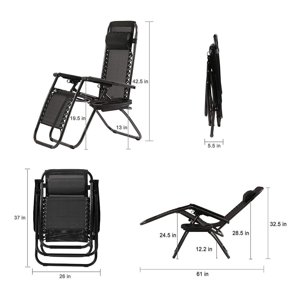 Zero Gravity Chairs Patio Chairs Lawn Lounge Chair Patio Set of 2 with Pillow and Cup Holder Patio Furniture Outdoor Adjustable Dining Reclining Folding Chairs for Deck Patio Beach Yard Black