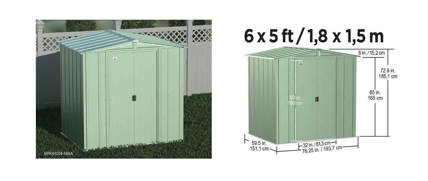 Arrow Shed Classic 6' x 5' Hangar de rangement extérieur cadenassable en acier, gris flûte