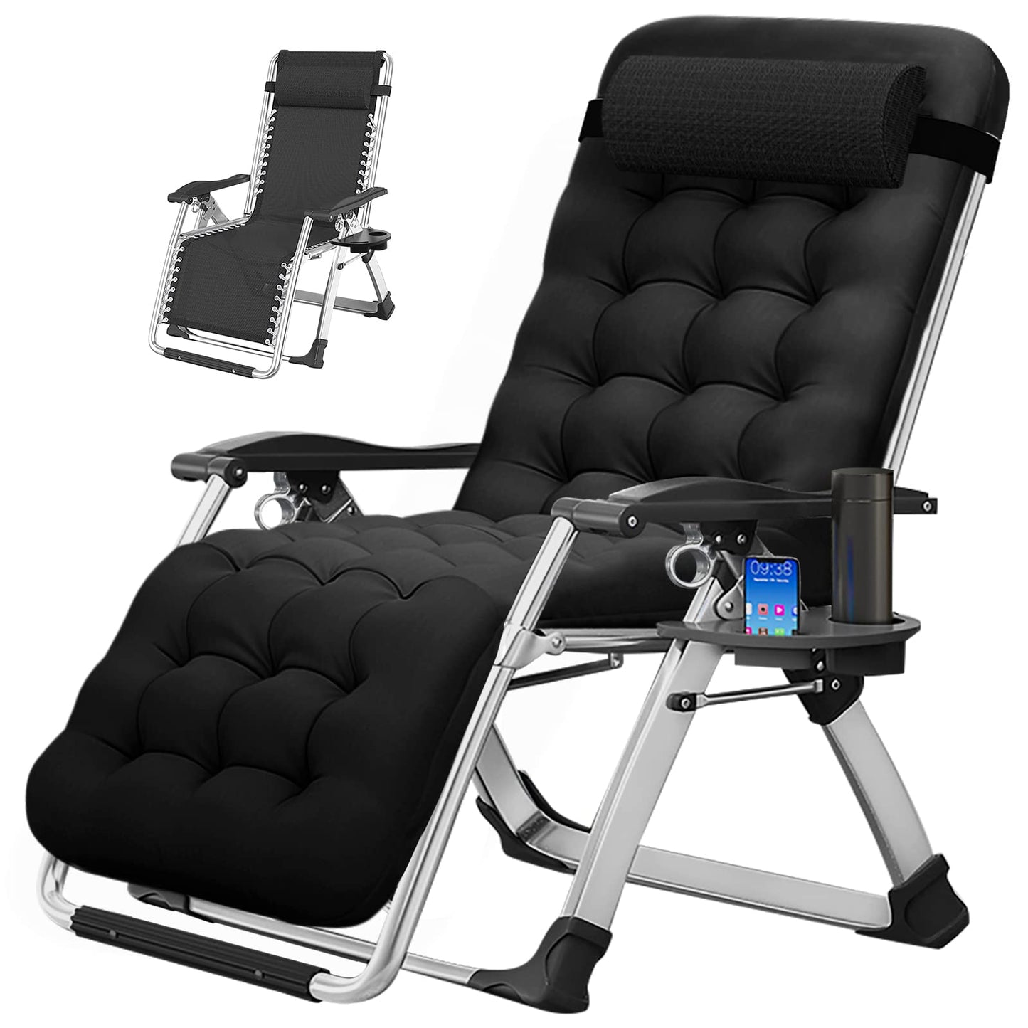 MOPHOTO Zero Gravity Chair, Outdoor Padded Lounge Chair with Side Table, Zero Gravity Recliner Chair, Outdoor Reclining Chair, Sturdy & Comfortable, Supports up to 440lbs Dark Black