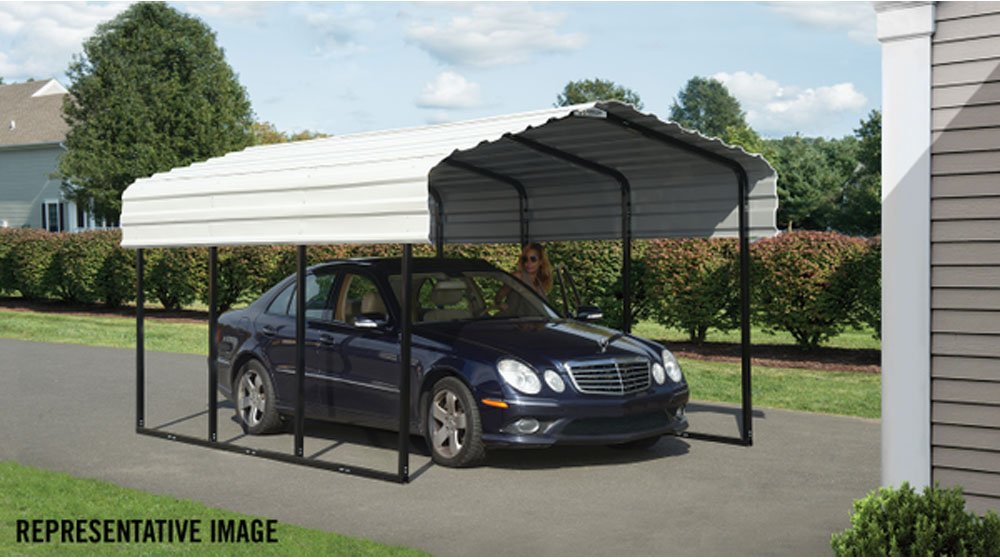 Arrow Shed 10' x 24' x 7' Carport Car Canopy with Galvanized Steel Horizontal Roof, Garage Shelter for Cars and Boats, Eggshell Carport Only 10' x 24' x 7'