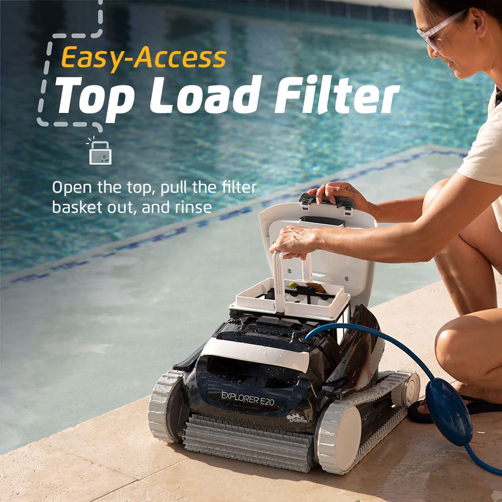 Dolphin Explorer E20 Robotic Pool Vacuum Cleaner — Powerful Wall Climbing Capability for an Ultimate Clean — Powerful Active Scrubbing Brush — Ideal for All Pool Types up to 33 FT in Length