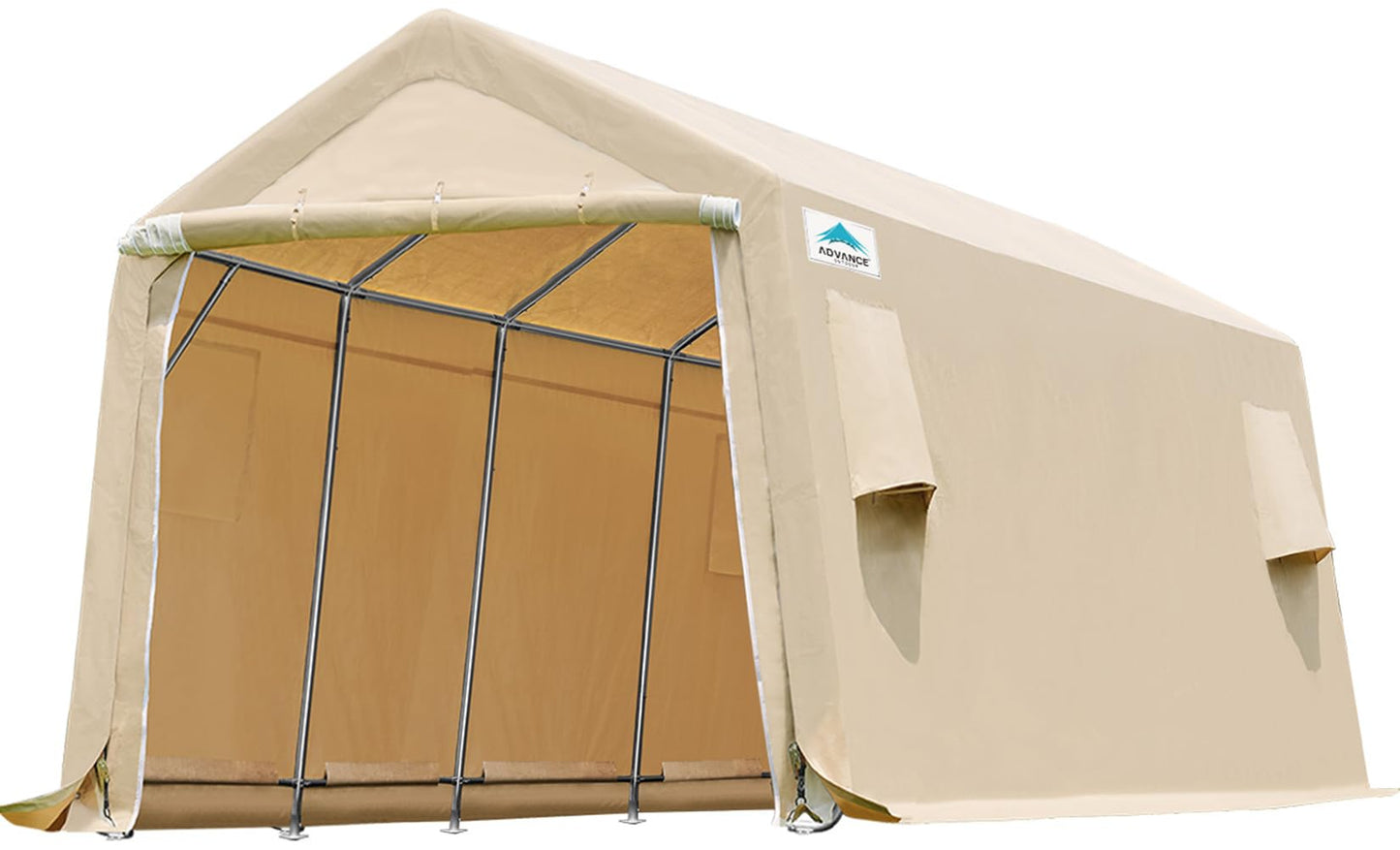 ADVANCE OUTDOOR 10X20 ft Carport Heavy Duty Outdoor Patio Anti-Snow Portable Canopy Storage Shelter Shed with 2 Rolled up Zipper Doors & Vents for Snowmobile Garden Tools, Beige (8808BY-3) 10'x20'