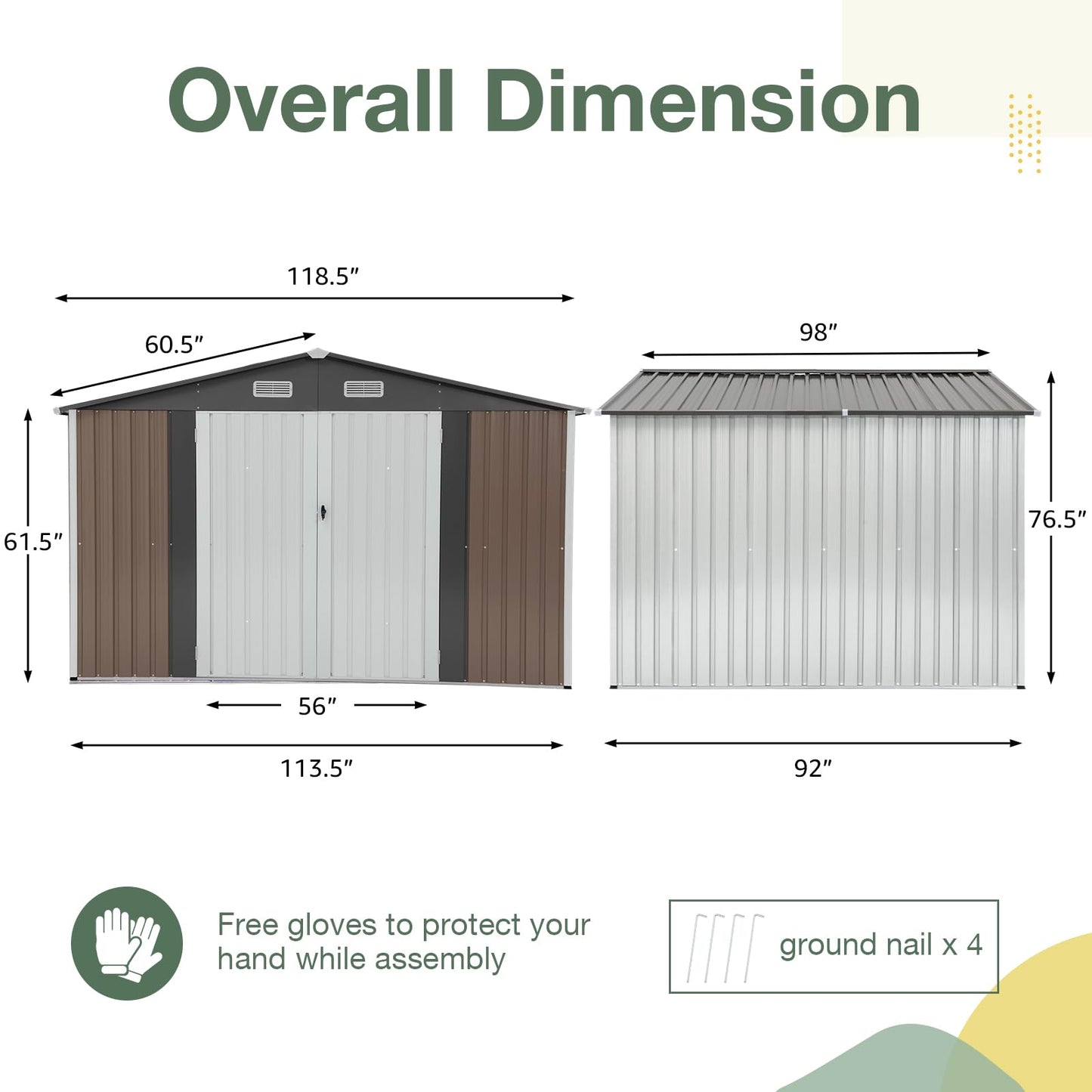 OC Orange-Casual 10 x 8 FT Outdoor Storage Shed, Metal Garden Tool Shed, Outside Sheds & Outdoor Storage Galvanized Steel w/Lockable Door for Backyard, Patio, Lawn, White & Brown 10' x 8'