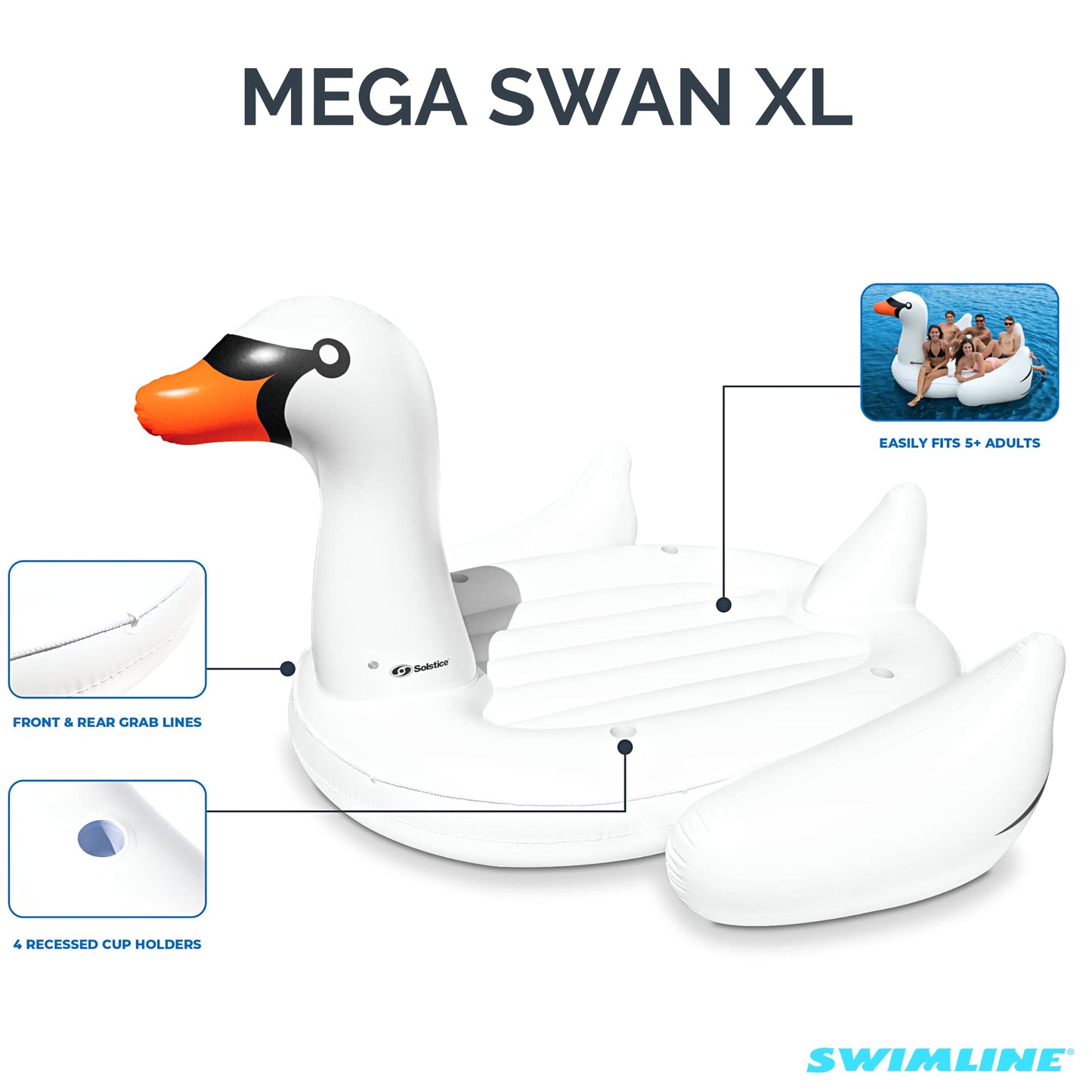 SWIMLINE Original Giant Ride On Inflatable Pool Float Lounge Series | Floaties W/Stable Legs Wings Large Rideable Blow Up Summer Beach Swimming Party Big Raft Tube Decoration Tan Toys for Kids Adults Swan XL