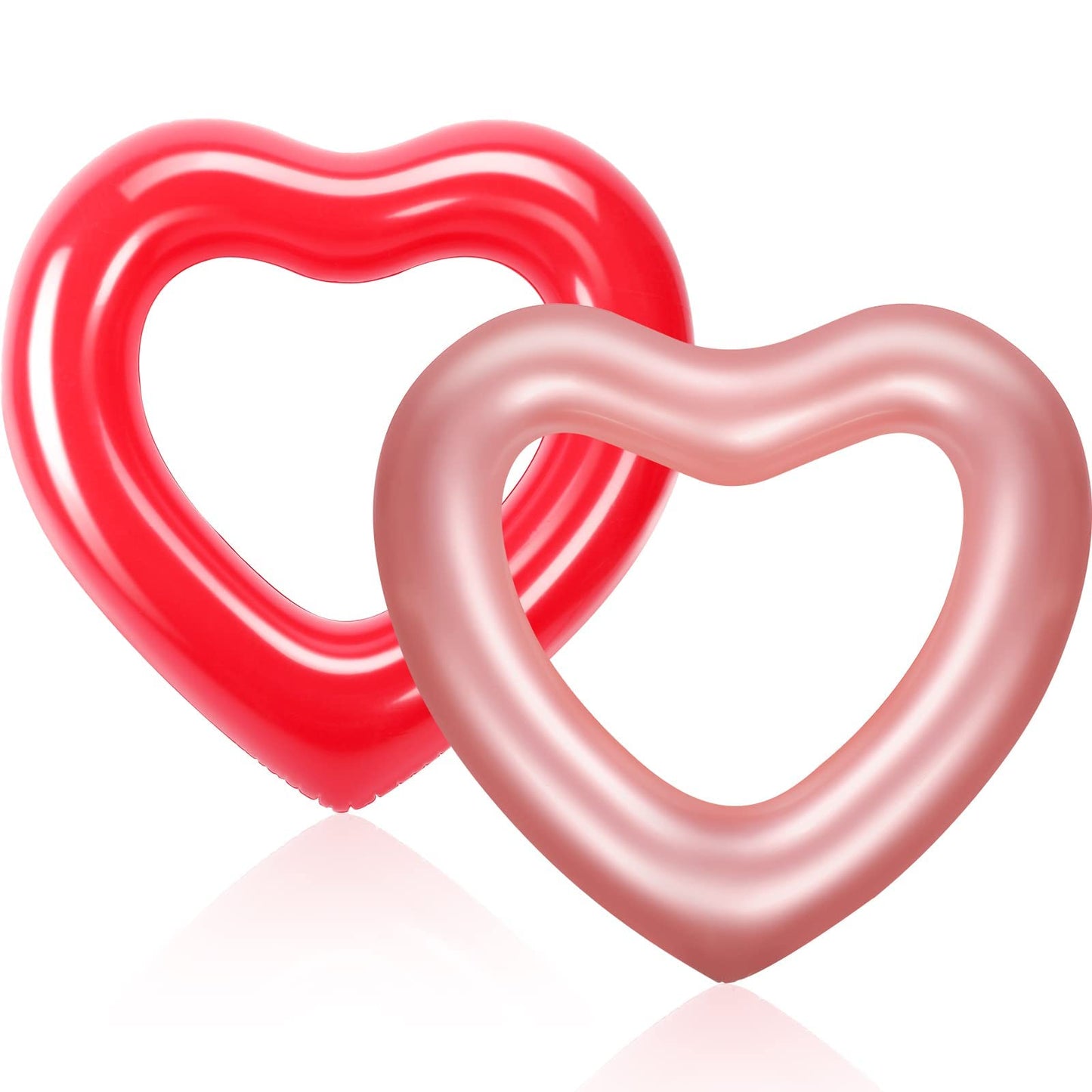 2 Pieces Heart Pool Float, 47.3 x 39.4 Inch Inflatable Swim Rings Bachelorette Party Pool Float Tube, Heart Shaped Summer Swimming Ring, Water Fun Beach Party for Adults (Rose Gold, Bright Red)