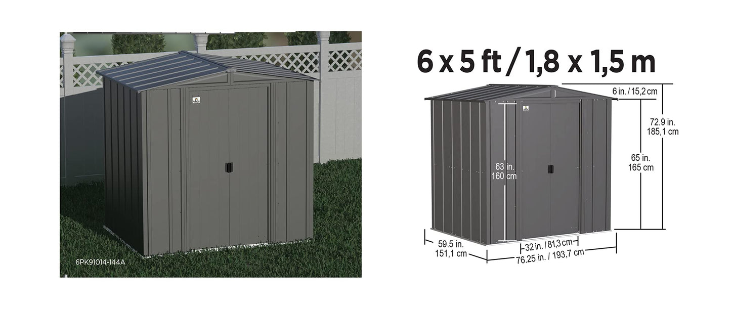 Arrow Shed Classic 6' x 5' Outdoor Padlockable Steel Storage Shed Building Blue Grey