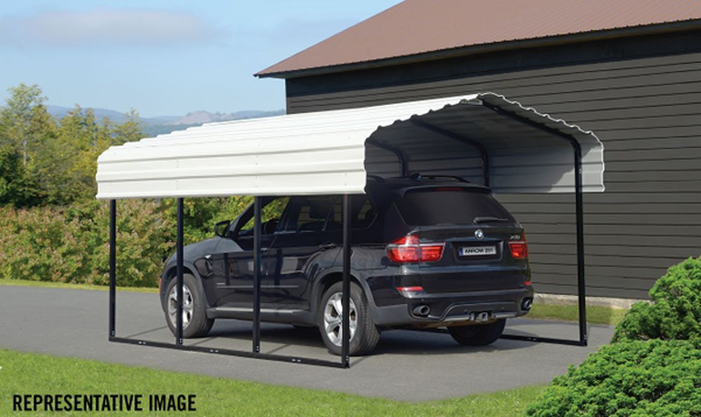 Arrow Shed 10' x 24' x 7' Carport Car Canopy with Galvanized Steel Horizontal Roof, Garage Shelter for Cars and Boats, Eggshell Carport Only 10' x 24' x 7'