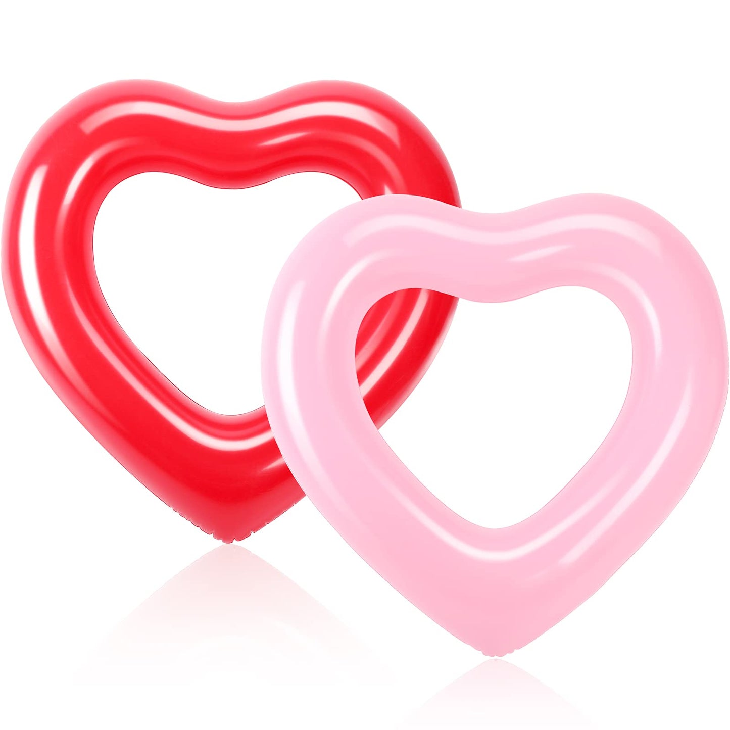 2 Pieces Heart Pool Float, 47.3 x 39.4 Inch Inflatable Swim Rings Bachelorette Party Pool Float Tube, Heart Shaped Summer Swimming Ring, Water Fun Beach Party for Adults (Pink, Red) Pink,Red