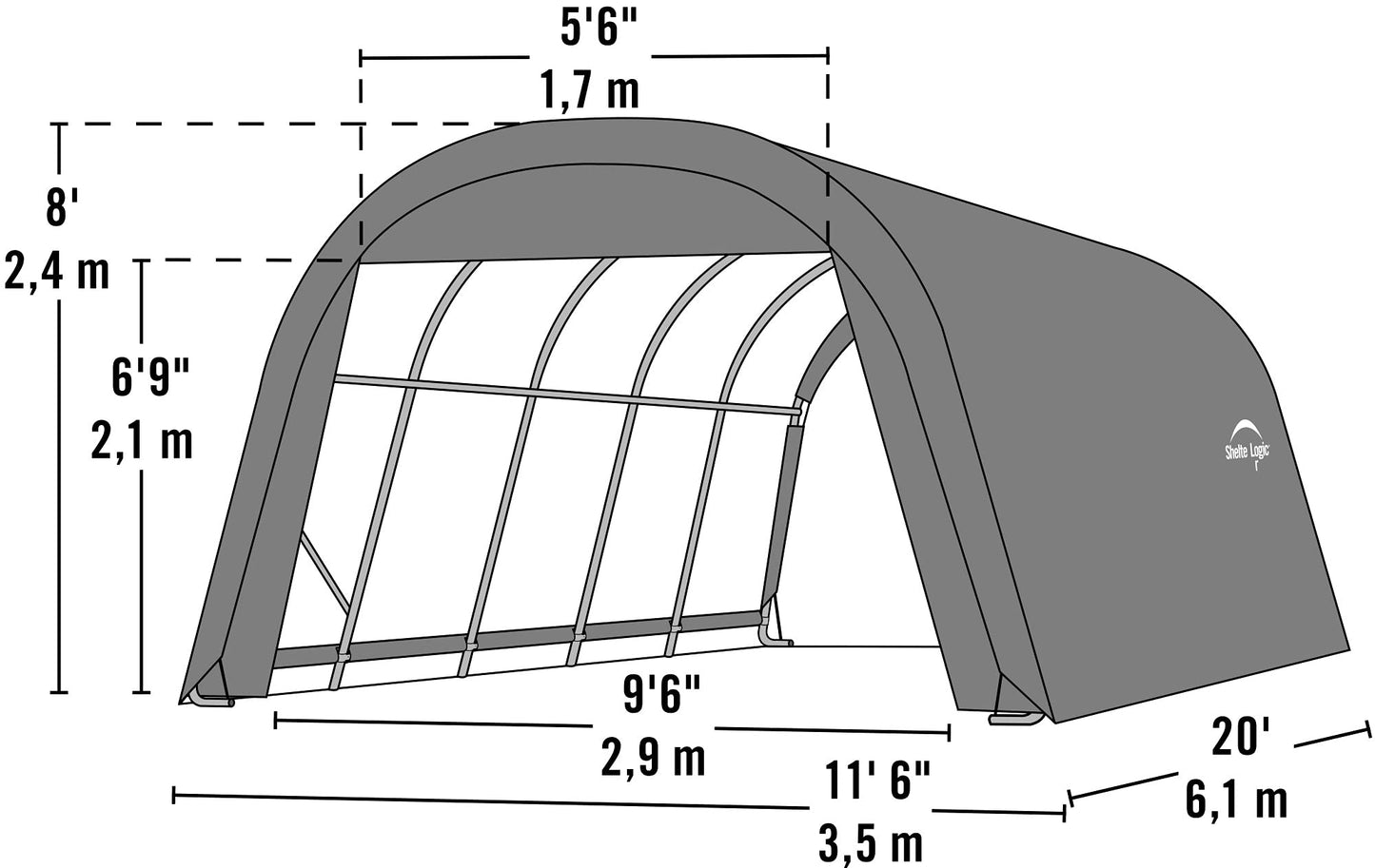 ShelterLogic 71332 Grey 12'x20'x8' Round Style Shelter 12'x20'x8' Gray