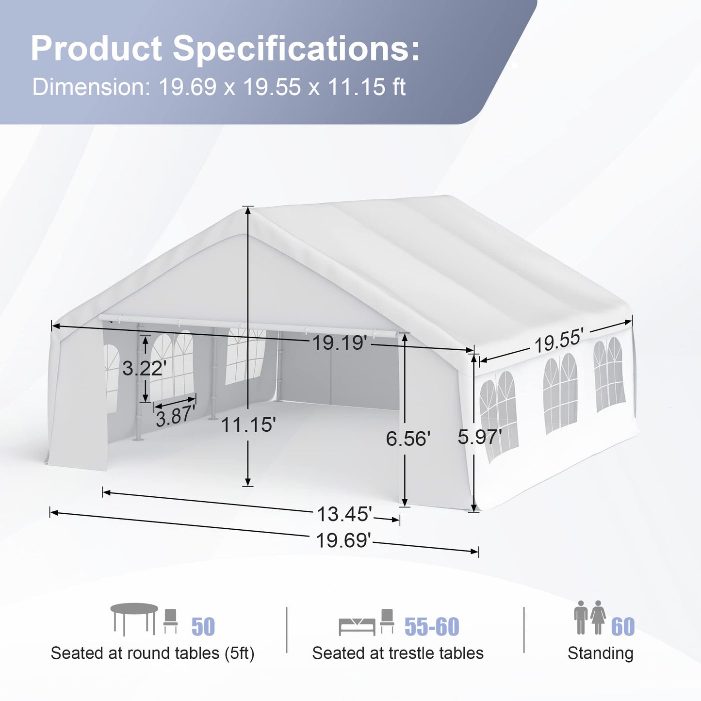 Morngardo Canopy Tent for Parties Heavy Duty 20'x20' Car Tent Metal Carport Portable Garage with Removable Sidewalls, White 20'x20'
