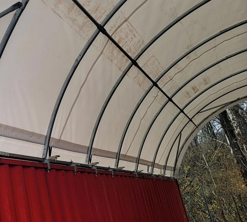 Mytee Products 40'(L) x 20'(W) Shipping Container Canopy Shelter - 21 Oz 610 GSM PVC White Cover Storage Container Roof with No End Walls - Durable & Weather-Resistant 40' (L) x 20' (W)