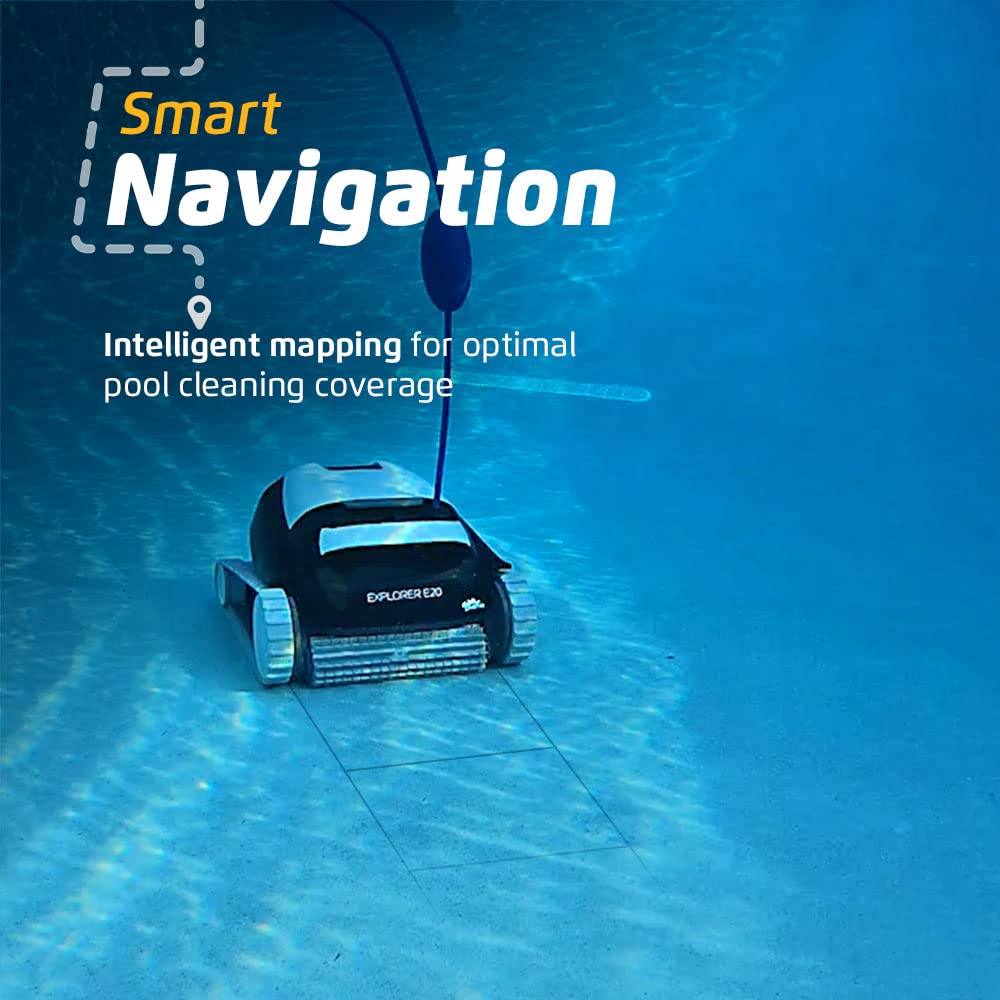 Dolphin Explorer E20 Robotic Pool Vacuum Cleaner — Powerful Wall Climbing Capability for an Ultimate Clean — Powerful Active Scrubbing Brush — Ideal for All Pool Types up to 33 FT in Length