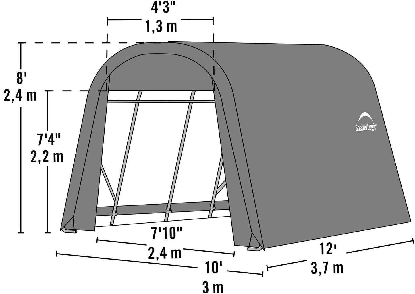 ShelterLogic 77813 Grey 10'x12'x8' Round Style Shelter 10'x12'x8' Gray
