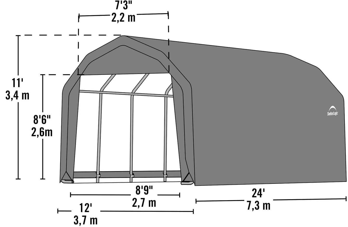 ShelterLogic 90154 Vert 12'x24'x11' Abri de grange 12' x 24' x 11'