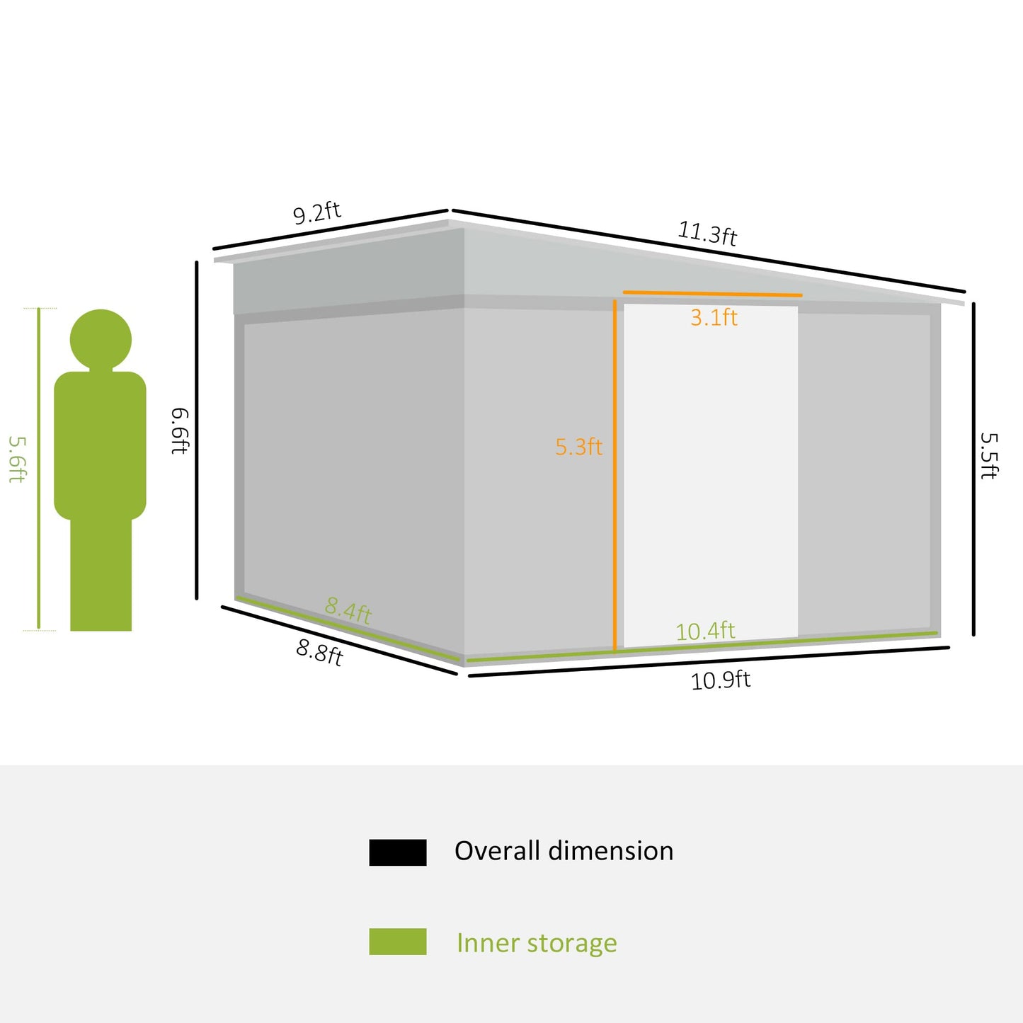 Outsunny Abri de jardin en acier de 11' x 9' avec maison à outils en métal avec doubles portes coulissantes verrouillables et 2 bouches d'aération, bleu