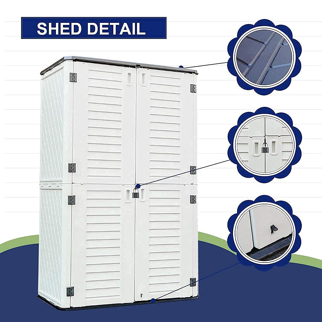 Kinying Armoire de rangement extérieure, hangar de rangement vertical parfait pour ranger les meubles de patio, les accessoires d'outils de jardin, les vélos, les chaises de plage et la tondeuse à gazon, 4 x 2,5 pieds blanc cassé-02B