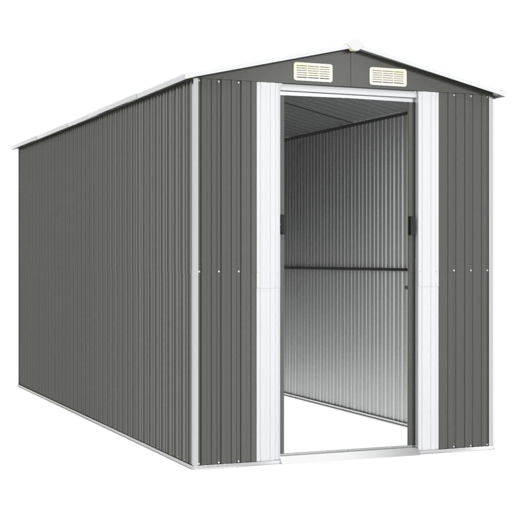 Gecheer Garden Shed Galvanized Steel, Garden Tool Storage Shed with Vent Outdoor Storage Shed Organize Storage House with Door for Backyard Garden Patio Lawn - Light Gray 75.6"x173.2"x87.8" 75.6 x 173.2 x 87.8