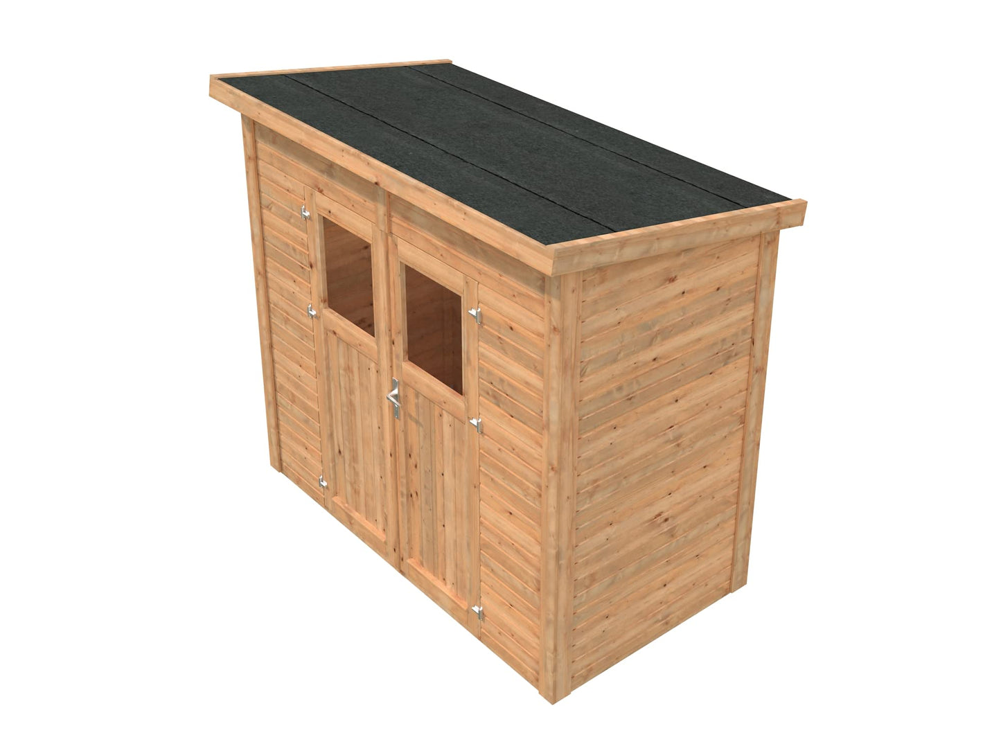 Leisure Season Urbano Kit d'abri de jardin moderne résistant aux intempéries avec sol, portes, fenêtres en plexiglas, toit en pente – Kit d'abri de jardin en bois d'épicéa nordique – Marron moyen, 2,4 x 1,2 m (URB8X47853)
