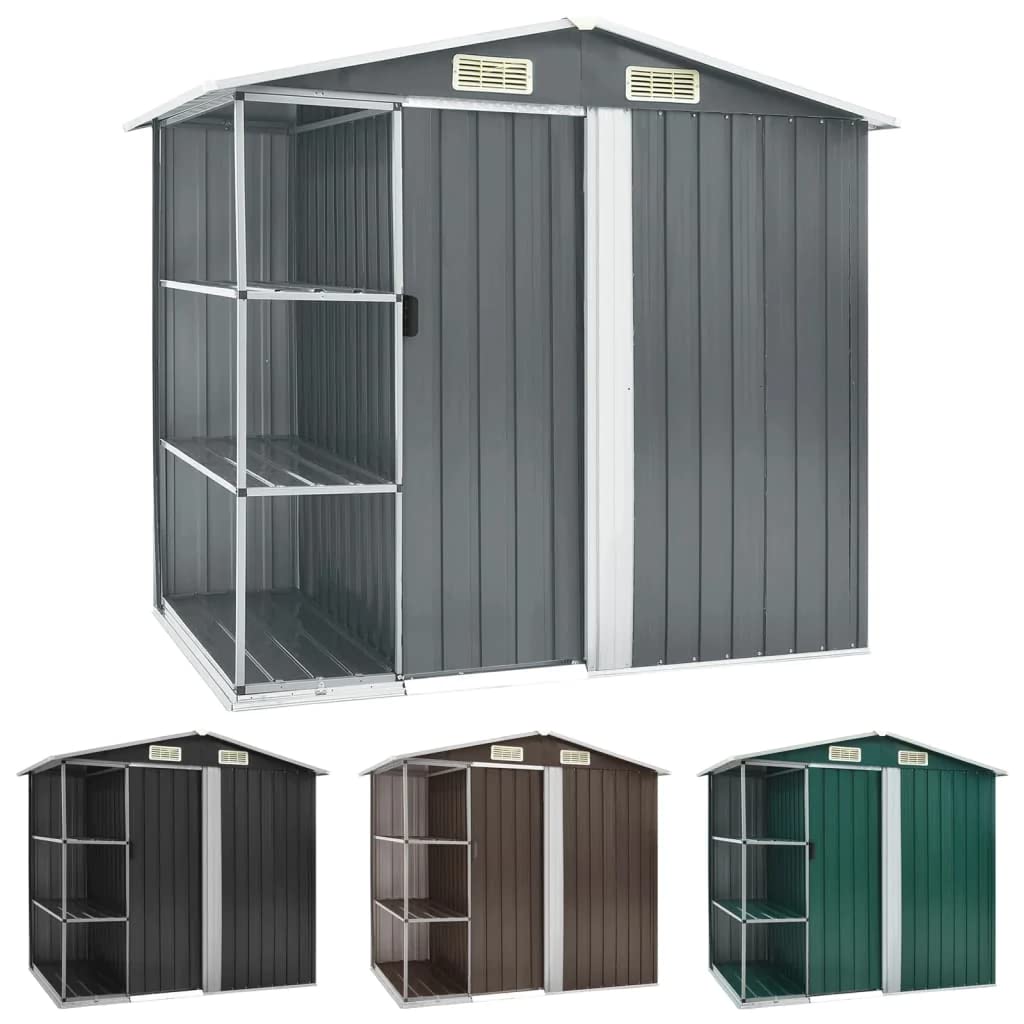 vidaXL Outdoor Storage Shed, Garden Shed with Rack, Metal Storage Shed, Backyard Shed for Patio Lawn Bicycles Gardening Tools Lawn Mowers, Gray