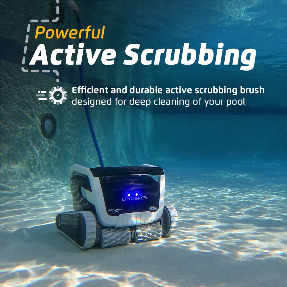 Dolphin Explorer E70 Robotic Pool Vacuum Cleaner with Wi-Fi Control — Included Universal Caddy for No-Hassle Storage — Ideal for All Pool Types up to 50 FT in Length