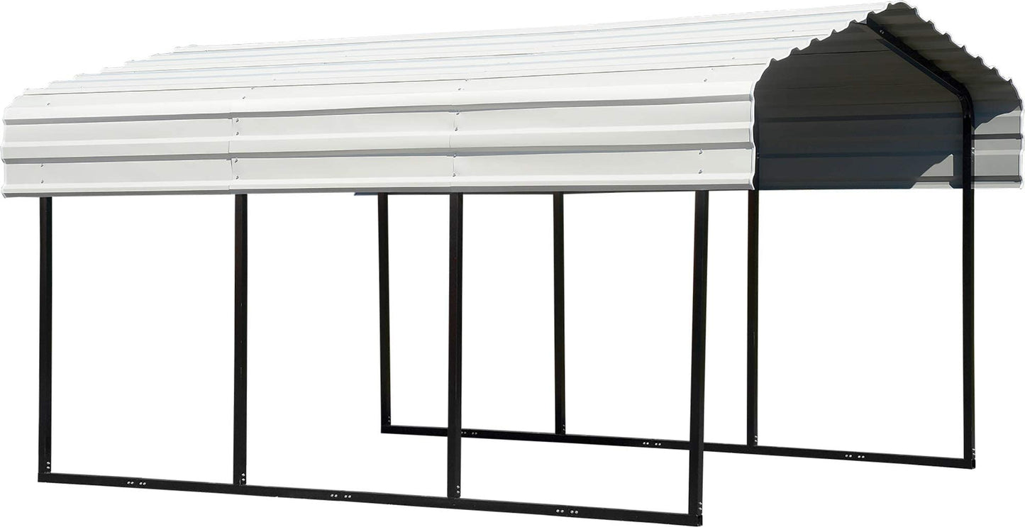 Arrow Shed 10' x 15' x 7' Carport Car Canopy with Galvanized Steel Horizontal Roof, Garage Shelter for Cars and Boats, Eggshell Carport Only 10' x 15' x 7'