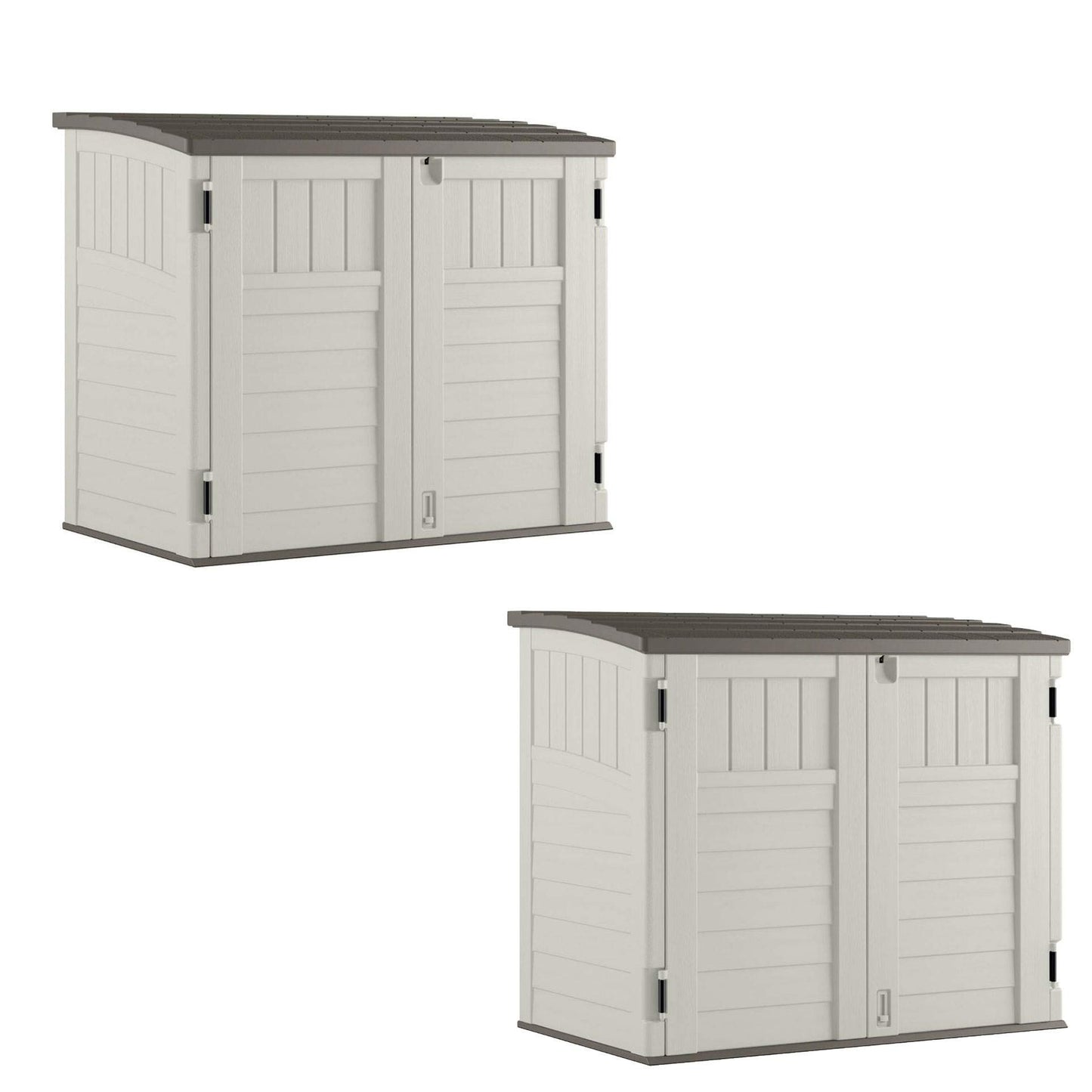 Suncast BMS2500 53 x 31,5 x 45,5 horizontal 34 pieds cubes abri de rangement extérieur en résine avec sol pour jardin, garage ou patio en ivoire (paquet de 2)