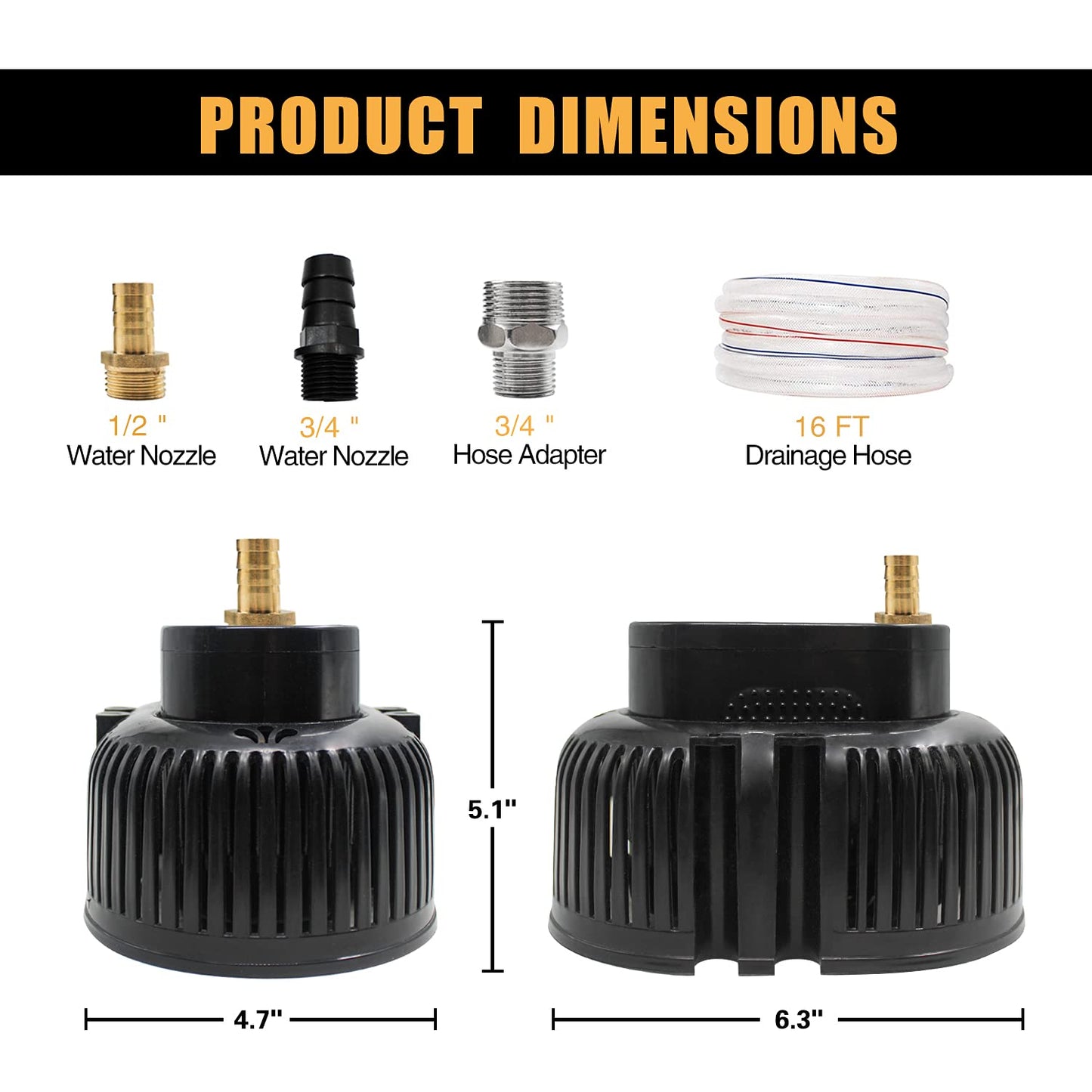 EDOU DIRECT Submersible Pool Cover Pump Black Edition | HEAVY DUTY | 850 GPH Max Flow | 75 W | Includes 16' Kink-proof Drainage Hose, 2 Adapters | Ideal for draining from above ground & inground pools