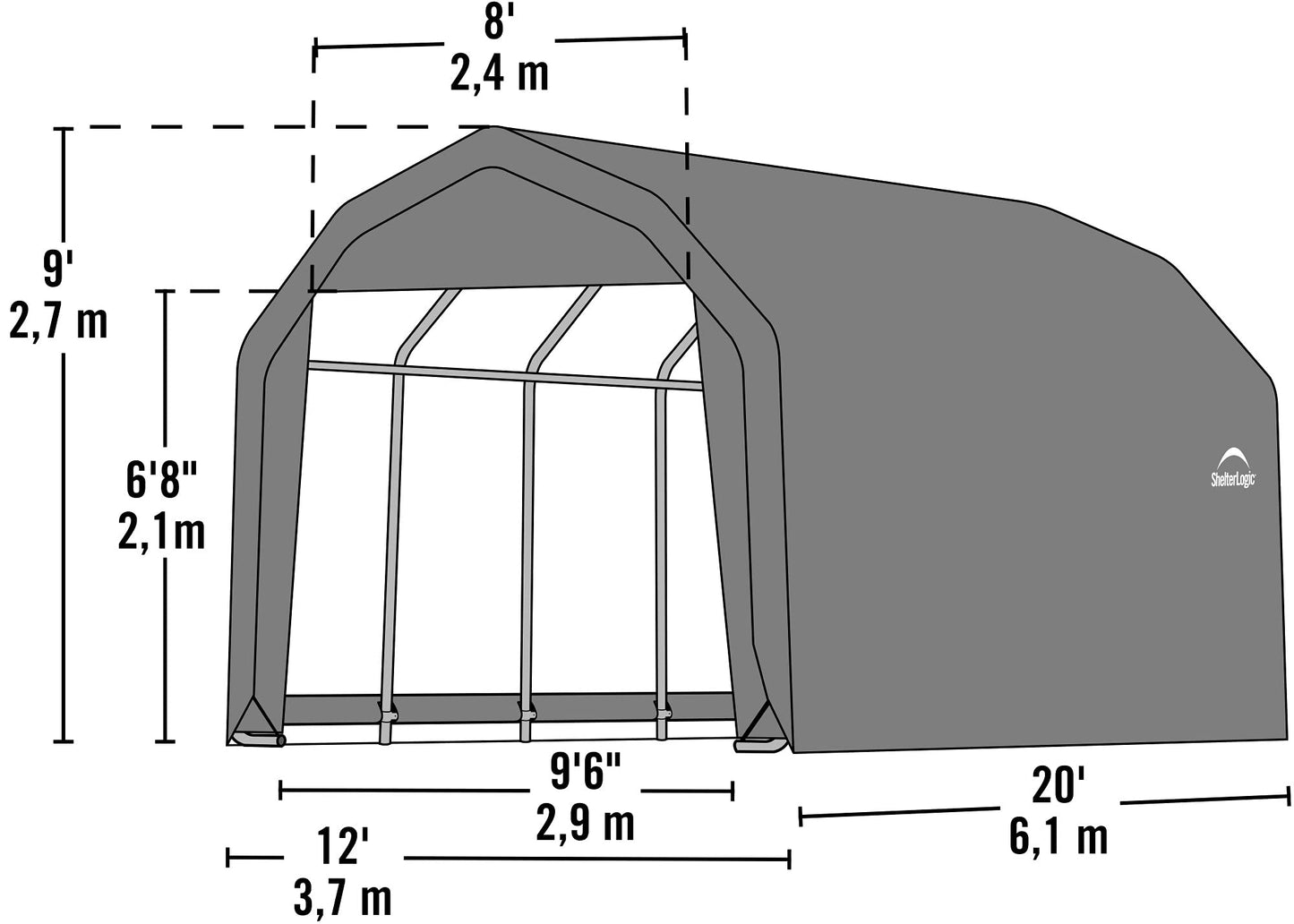 ShelterLogic 97053 Grey 12'x20'x9' Barn Shelter 12' x 20' x 9' Gray