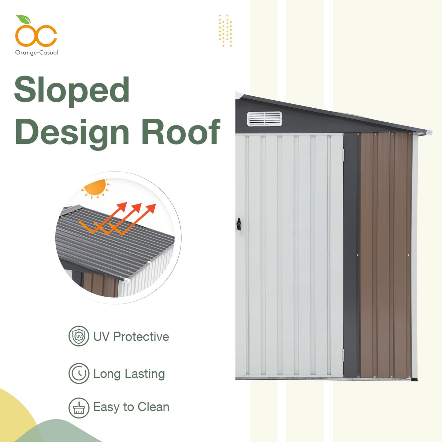 OC Orange-Casual 10 x 8 FT Outdoor Storage Shed, Metal Garden Tool Shed, Outside Sheds & Outdoor Storage Galvanized Steel w/Lockable Door for Backyard, Patio, Lawn, White & Brown 10' x 8'