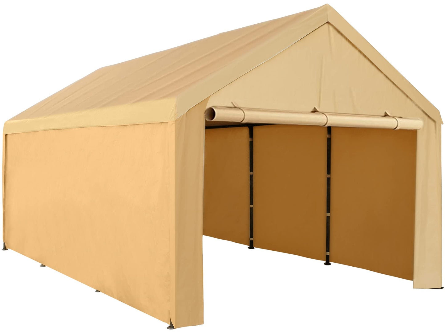 Abba Patio 10 x 20 ft Carport Heavy Duty Carport with Removable Sidewalls & Doors Portable Garage Extra Large Car Canopy for Auto, Boat, Party, Wedding, Market stall, with 8 Legs, Khaki 10x20 Feet