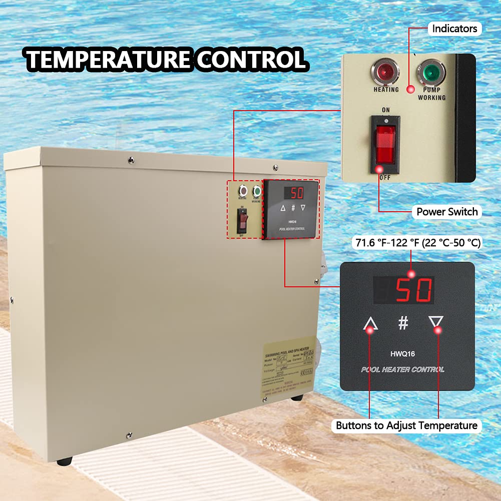 ExGizmo 11KW 240V Electric Water Heater Thermostat Swimming Pool Heater SPA Hot Tub for Above Ground Inground Pool Hot Tub Heater Pump with Digital Display Touch Screen Control White(11KW 240V)