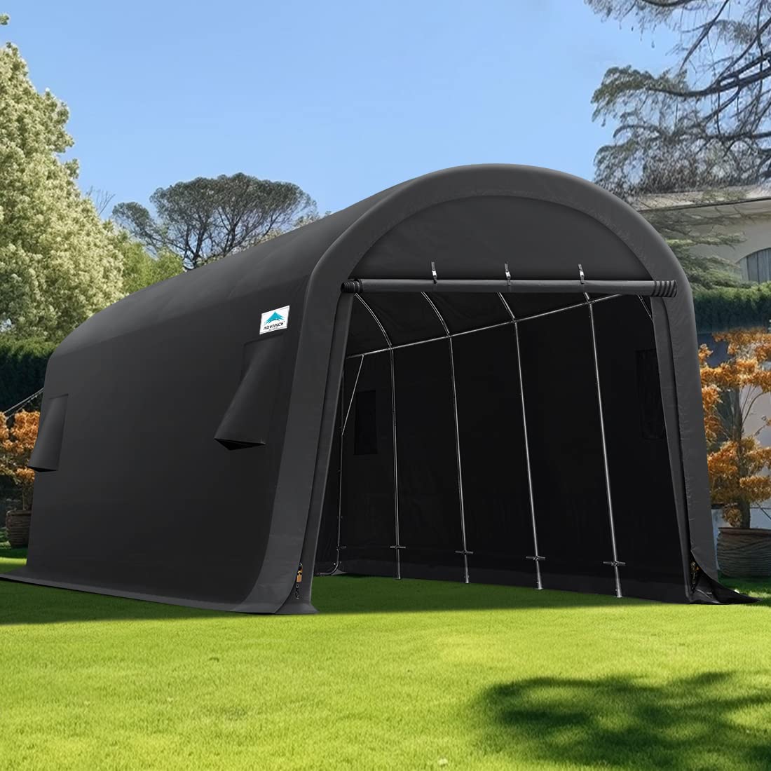 ADVANCE OUTDOOR Abri de voiture grand espace de 4,3 x 6,1 m, 2 portes et aérations enroulables, abri de rangement portable extérieur, tente de garage pour véhicule, bateau, camion, anti-UV, résistant à la neige, imperméable, gris foncé, 13' x 20'