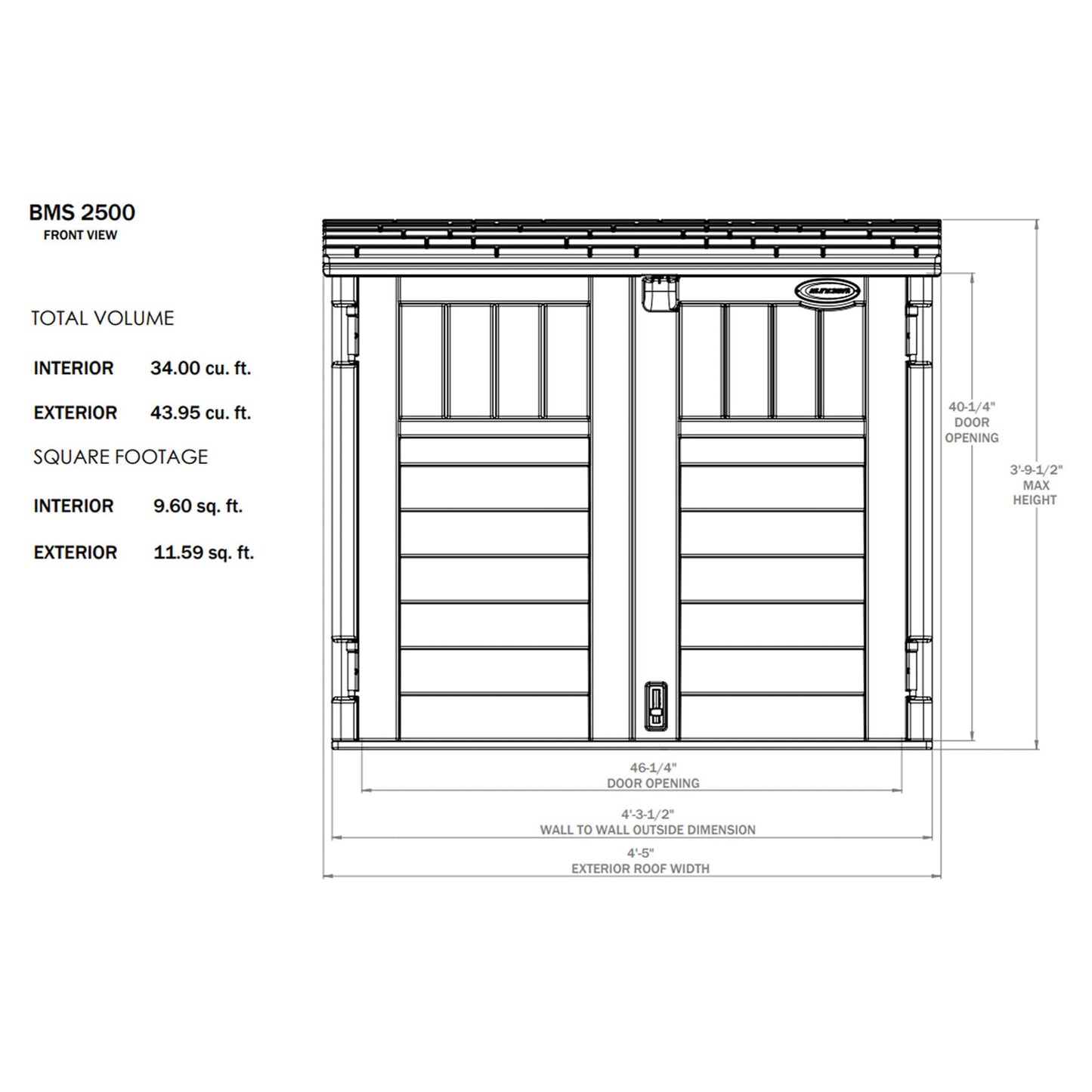 Suncast BMS2500 53 x 31,5 x 45,5 horizontal 34 pieds cubes abri de rangement extérieur en résine avec sol pour jardin, garage ou patio en ivoire (paquet de 2)