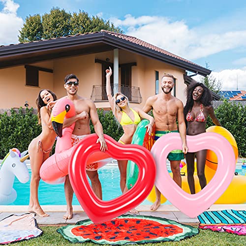 2 Pieces Heart Pool Float, 47.3 x 39.4 Inch Inflatable Swim Rings Bachelorette Party Pool Float Tube, Heart Shaped Summer Swimming Ring, Water Fun Beach Party for Adults (Pink, Red) Pink,Red