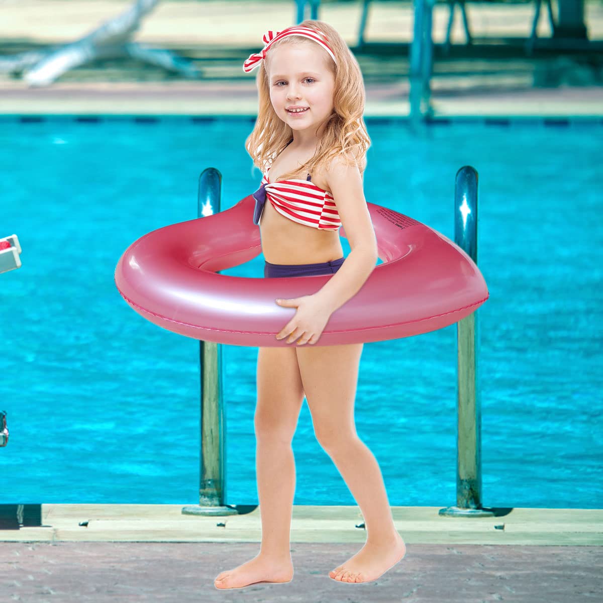 SUNSHINE-MALL Inflatable Swim Rings, Heart Shaped Swimming Pool Float Loungers Tube, Water Fun Beach Party Toys for Kids, Adults Small Rose gold